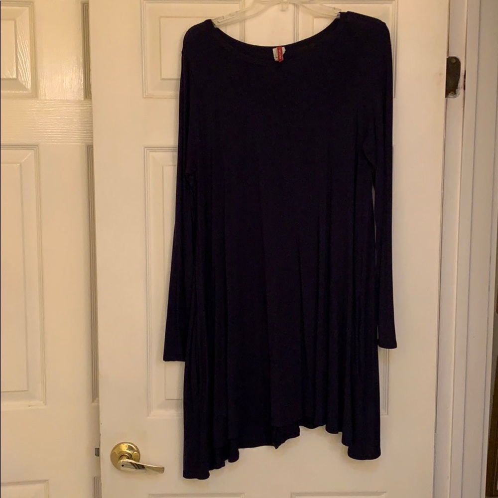 Navy blue long sleeve t shirt dress. With pockets